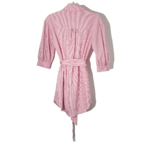 CINQ Á SEPT Shirt Dress Sofia Stripe Button Down Mini Pink Black White Pinstripe - Picture 9 of 10